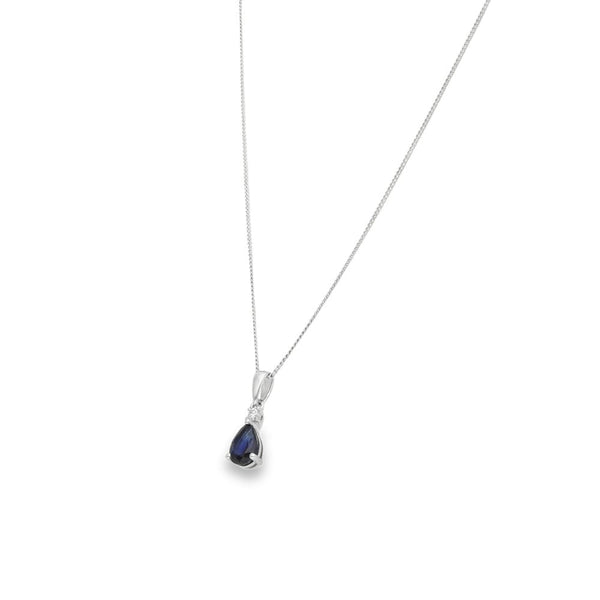 9ct White Gold Sapphire & Diamond Pendant & Necklace - 18"
