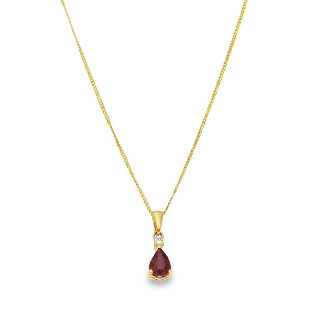 9ct Yellow Gold Ruby & Diamond Pendant & Necklace - 18"