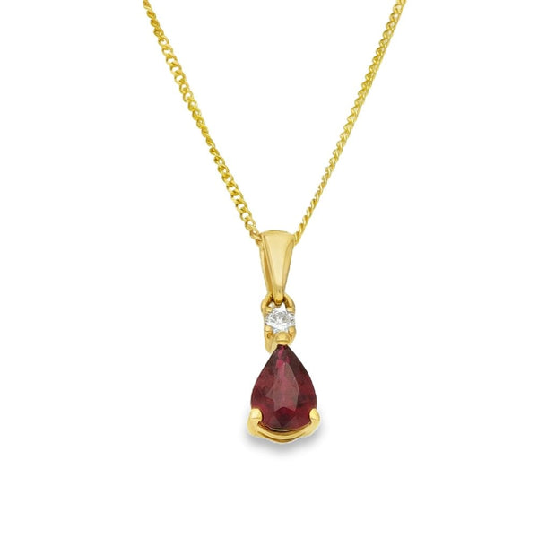 9ct Yellow Gold Ruby & Diamond Pendant & Necklace - 18"