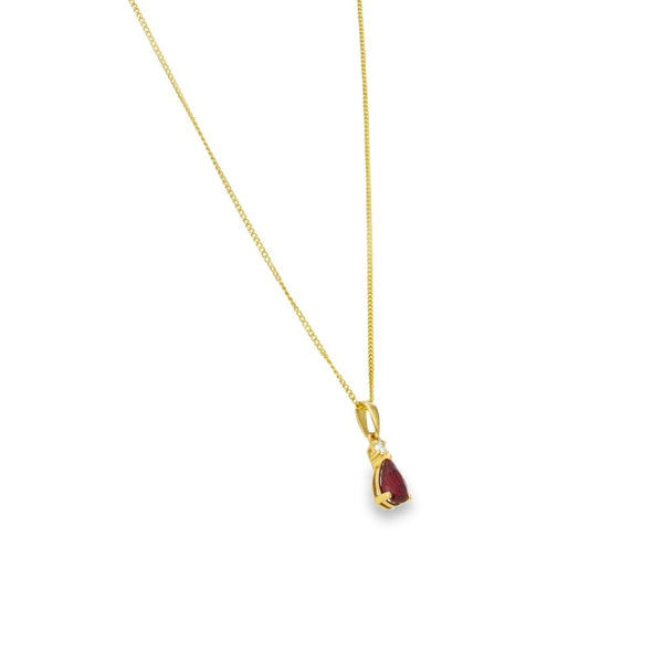 9ct Yellow Gold Ruby & Diamond Pendant & Necklace - 18"