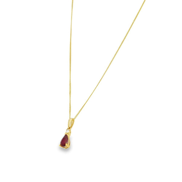 9ct Yellow Gold Ruby & Diamond Pendant & Necklace - 18"