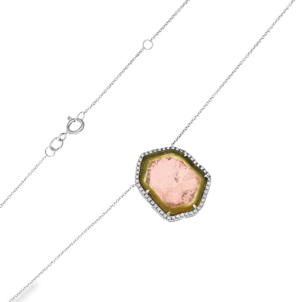 18ct White Gold Tourmaline & Diamond Pendant & Chain - 17"