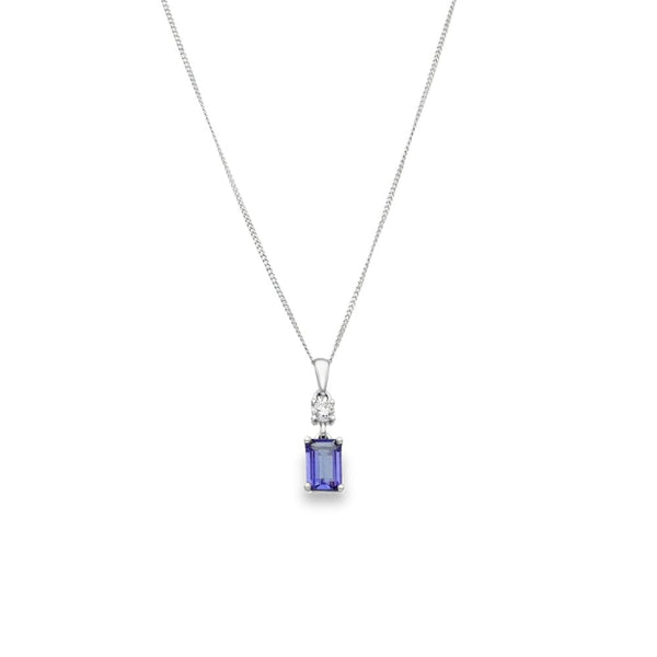 9ct White Gold Tanzanite & Diamond Pendant & Necklace - 16/18"