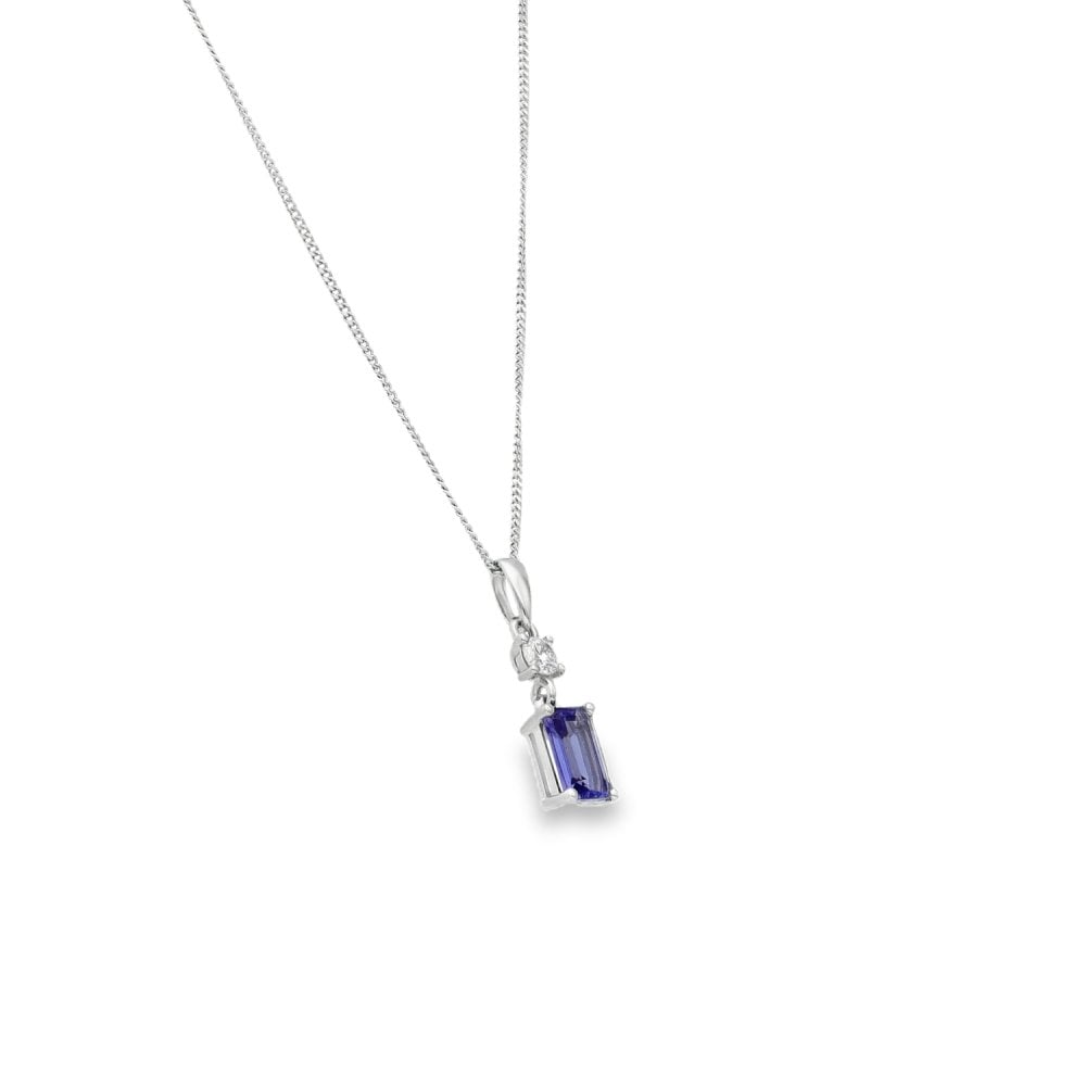 9ct White Gold Tanzanite & Diamond Pendant & Necklace - 16/18"