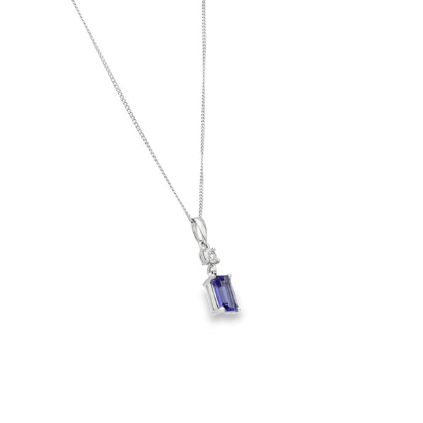 9ct White Gold Tanzanite & Diamond Pendant & Necklace - 16/18"