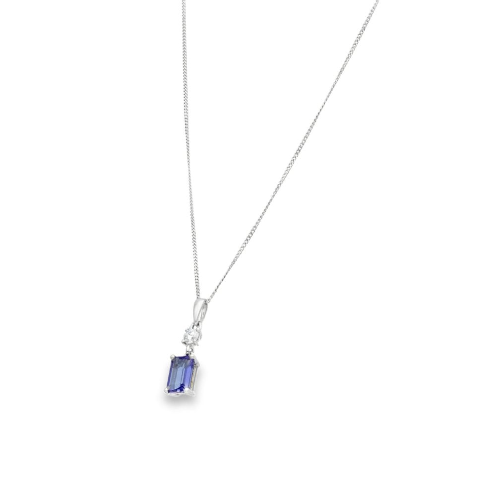 9ct White Gold Tanzanite & Diamond Pendant & Necklace - 16/18"