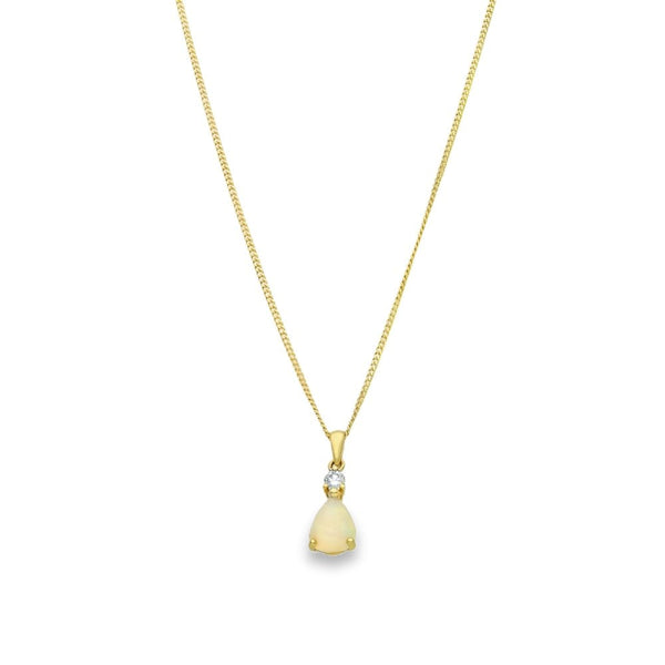 18ct Yellow Gold Opal & Diamond Pendant & Chain - 18"