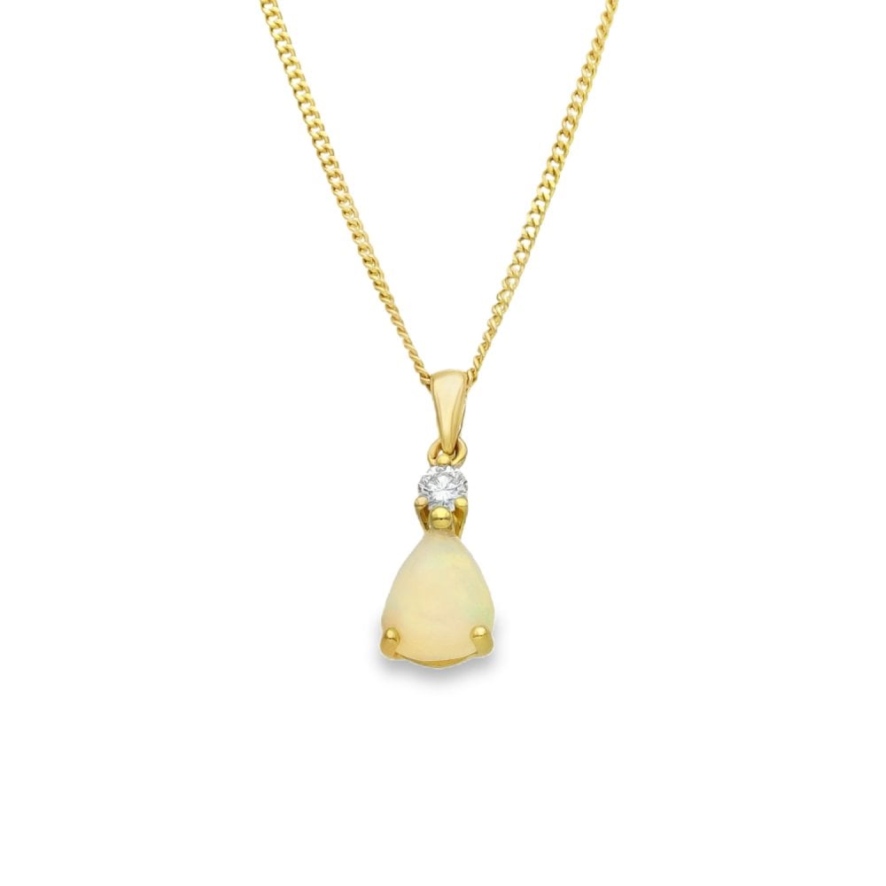 18ct Yellow Gold Opal & Diamond Pendant & Chain - 18"