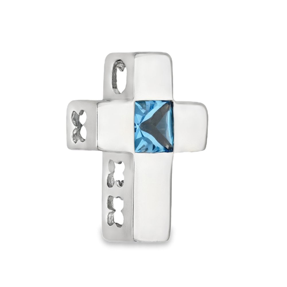 18ct White Gold Blue Topaz Cross Pendant - 17x22x6mm - 6.5g