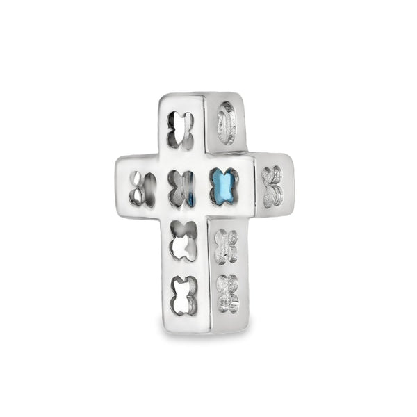18ct White Gold Blue Topaz Cross Pendant - 17x22x6mm - 6.5g
