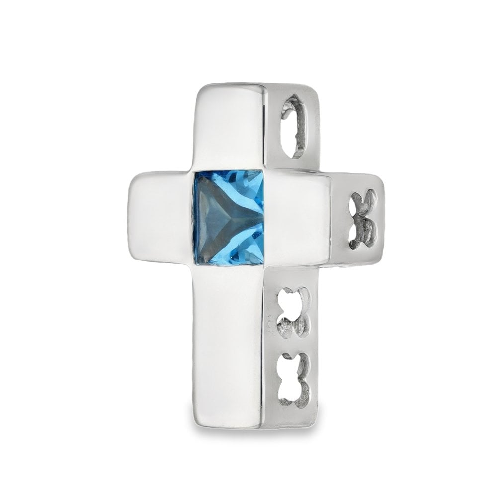 18ct White Gold Blue Topaz Cross Pendant - 17x22x6mm - 6.5g
