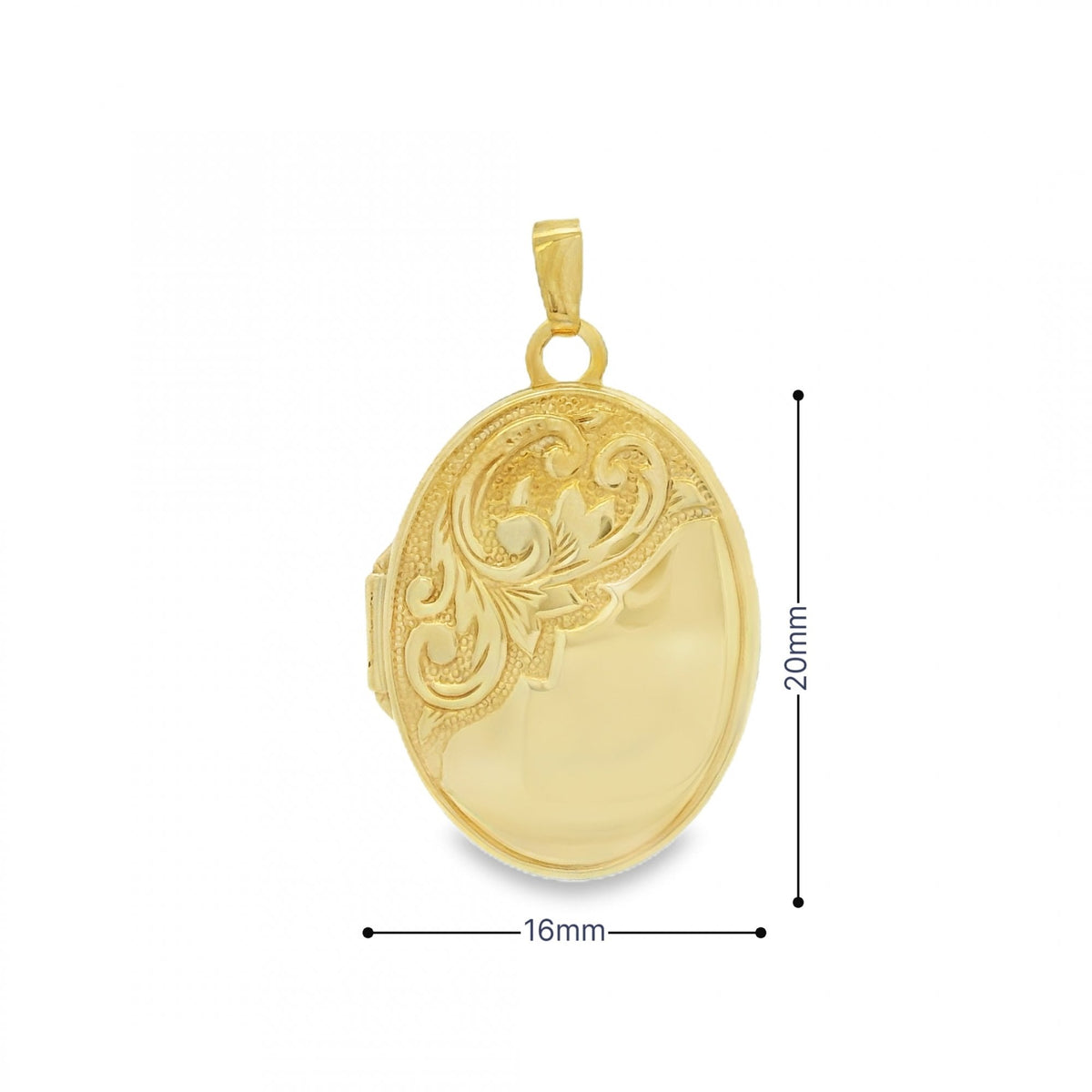 9ct Yellow Gold Half-Engraved Locket - 16x20x4mm - 1.8g