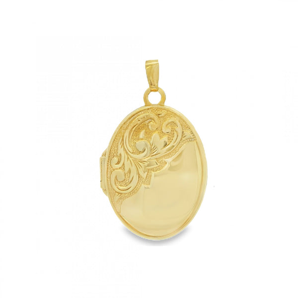 9ct Yellow Gold Half-Engraved Locket - 16x20x4mm - 1.8g