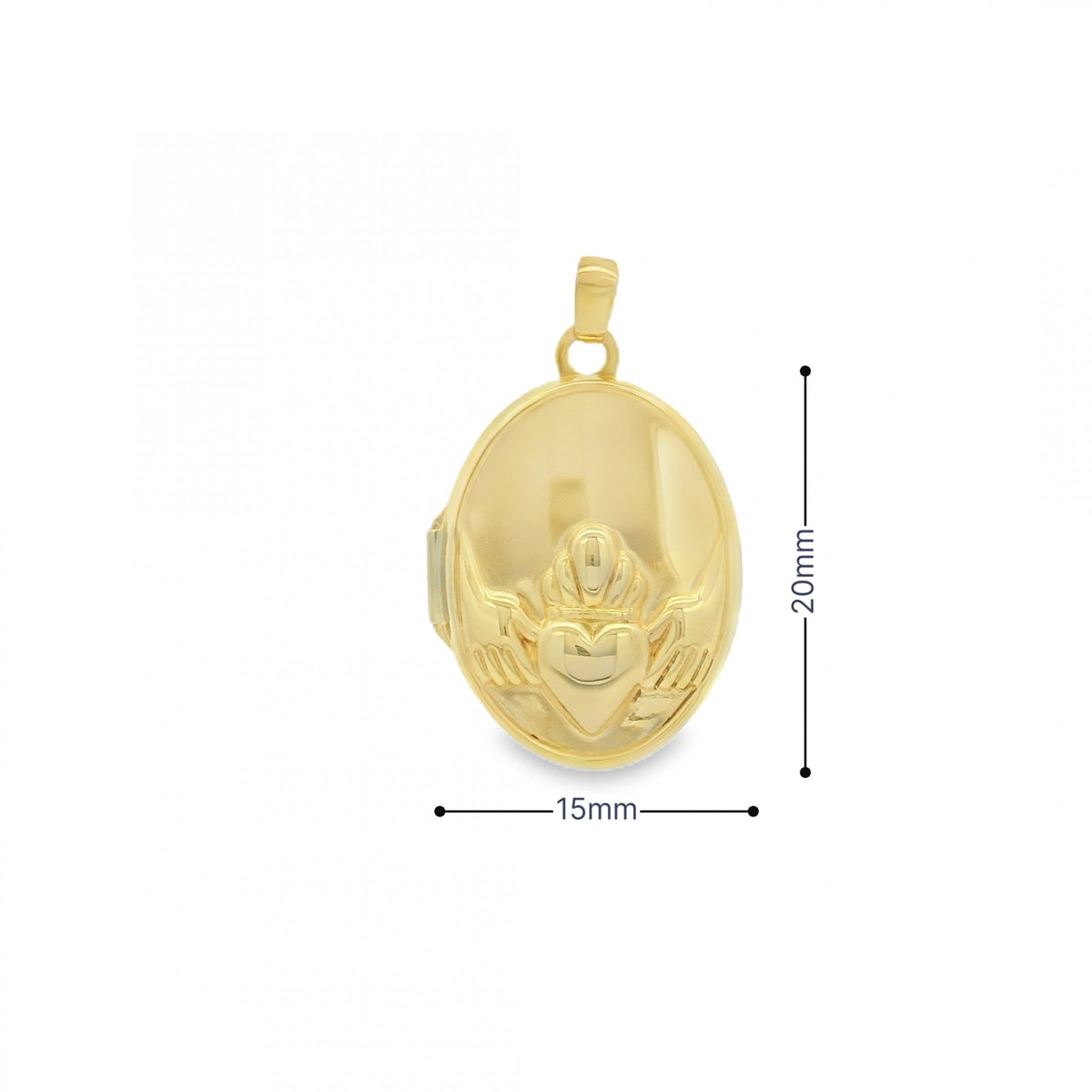 9ct Yellow Gold Oval Claddagh Locket - 15x20x5mm - 1.9g