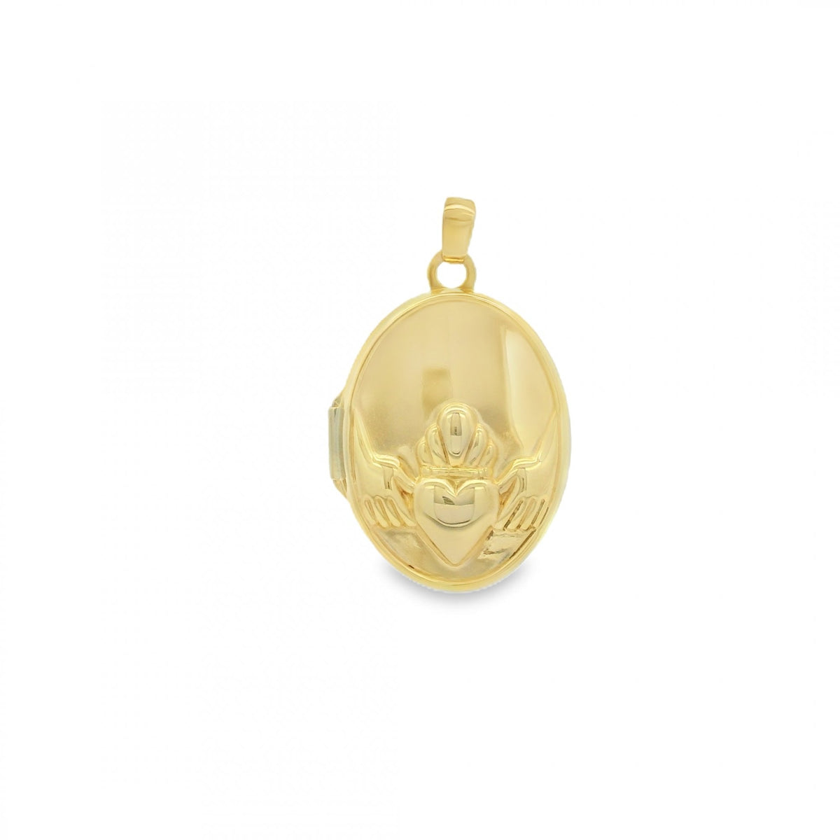9ct Yellow Gold Oval Claddagh Locket - 15x20x5mm - 1.9g