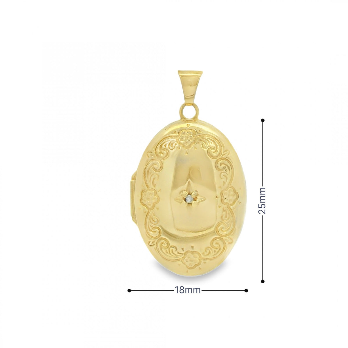 9ct Yellow Gold Diamond Set Locket - 18x25x8mm - 3.1g