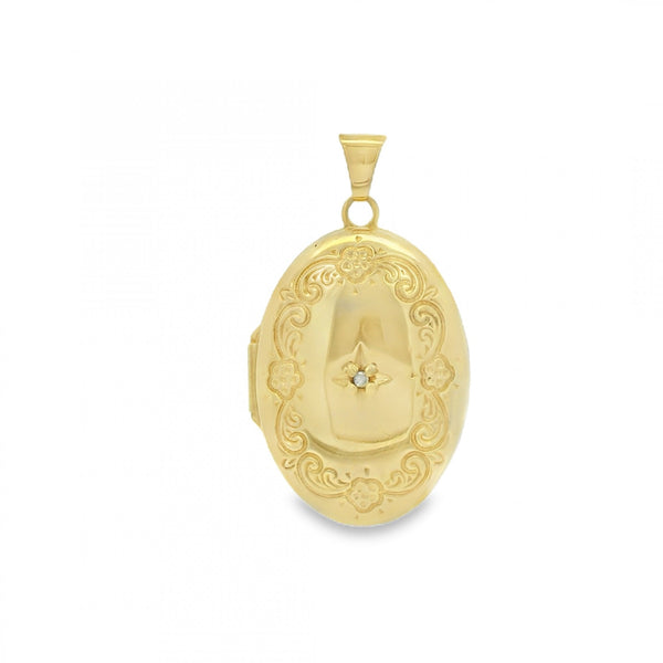 9ct Yellow Gold Diamond Set Locket - 18x25x8mm - 3.1g