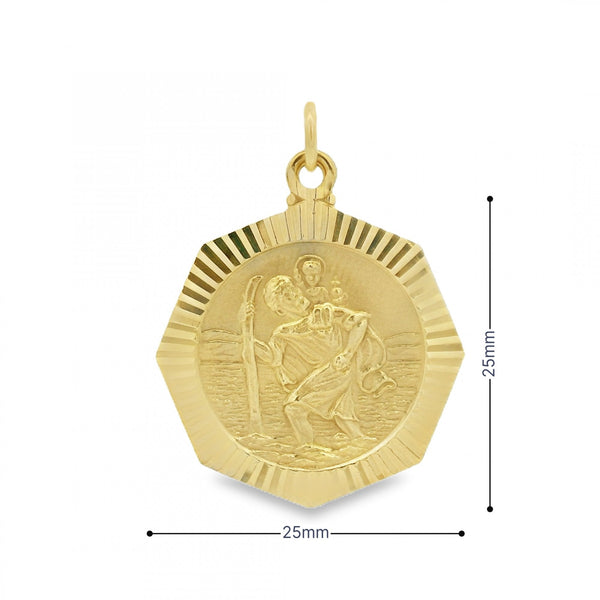 9ct Yellow Gold Hexagon St. Christopher Pendant - 25x25mm - 6.3g