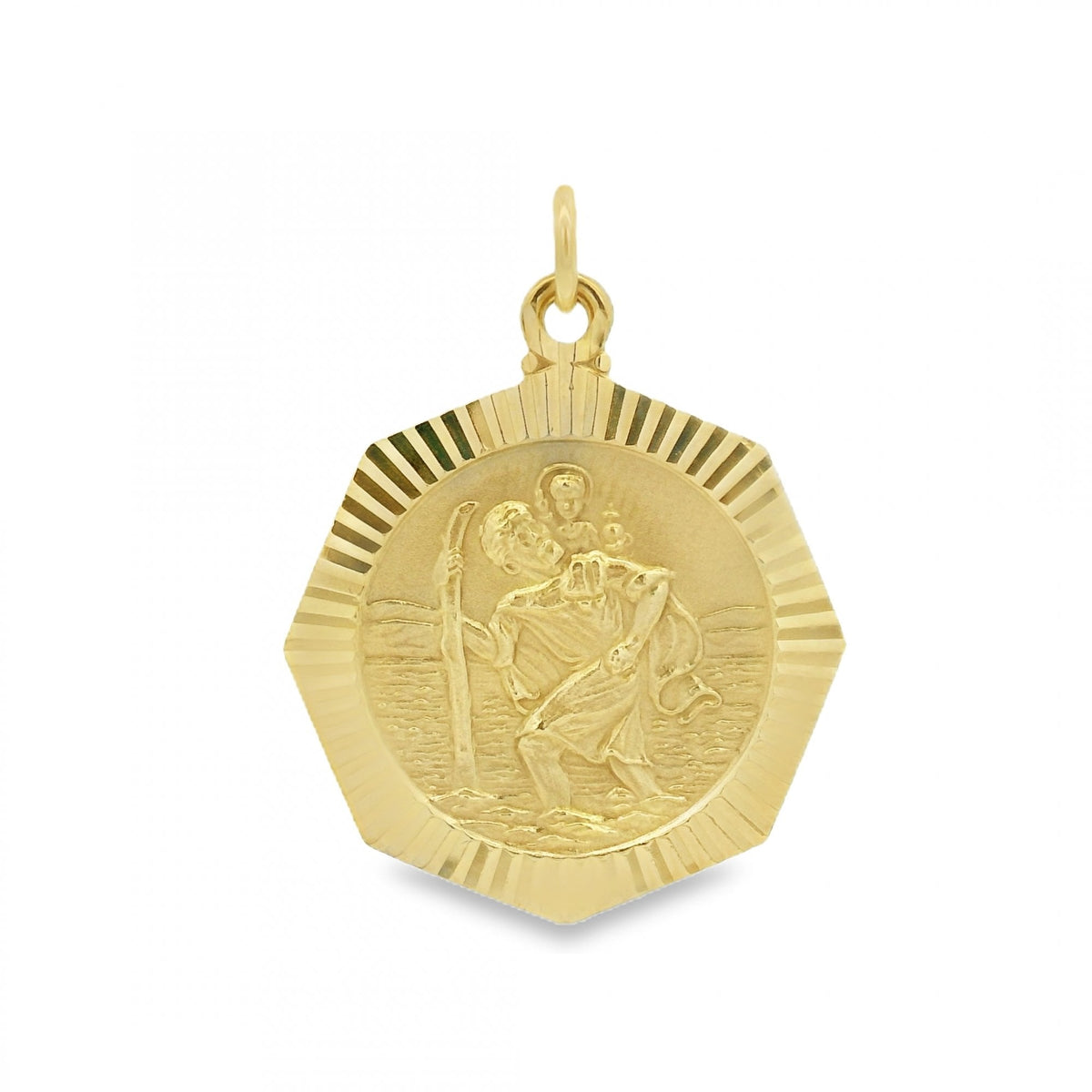 9ct Yellow Gold Hexagon St. Christopher Pendant - 25x25mm - 6.3g
