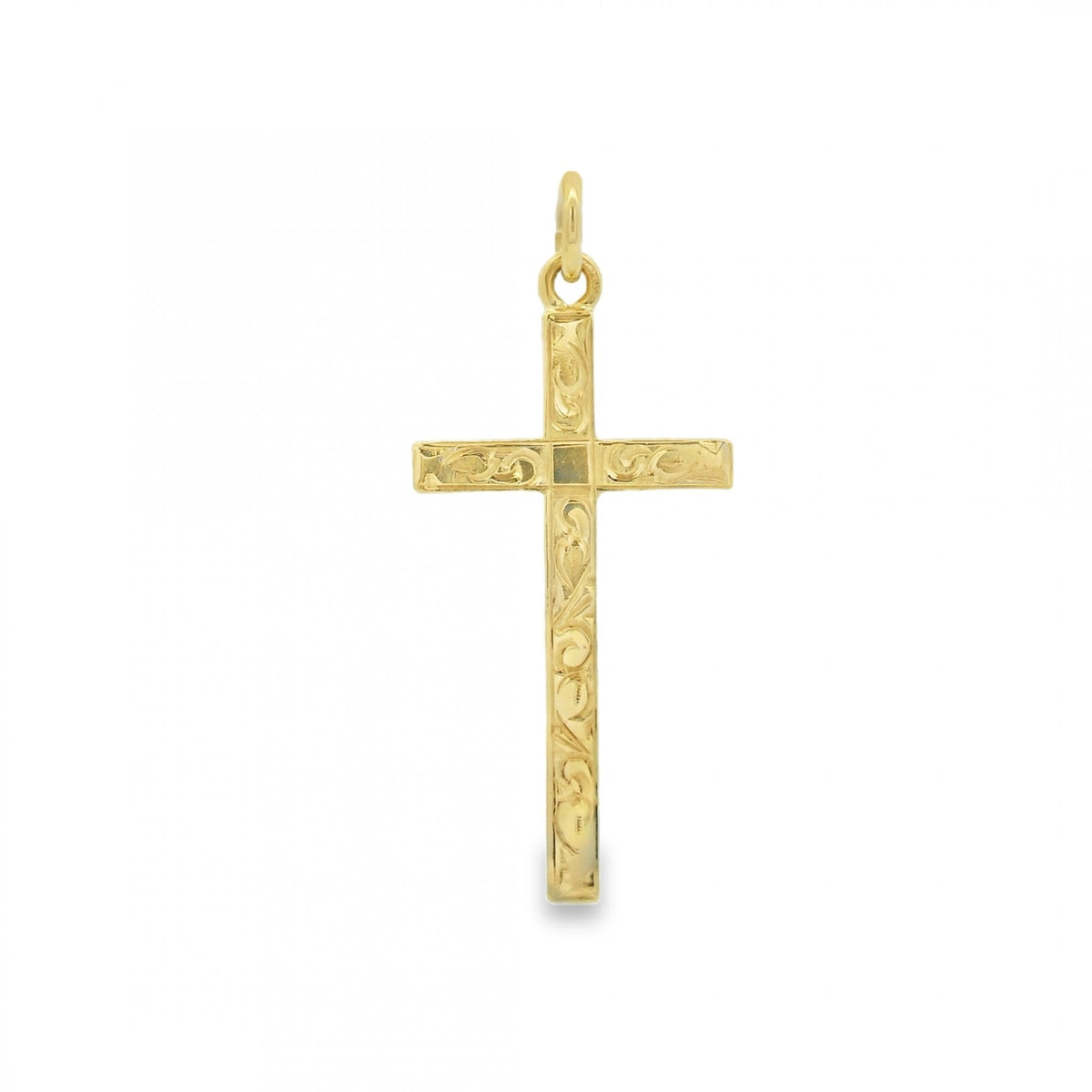 9ct Yellow Gold Patterned Cross Pendant - 14x27x3mm - 2.9g