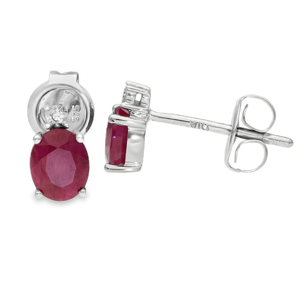 9ct White Gold Ruby & Diamond Stud Earrings - 0.01ct