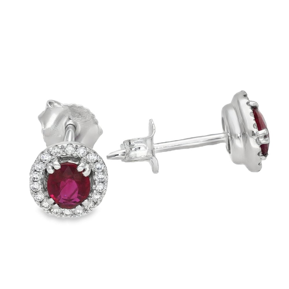 18ct White Gold Diamond & Ruby Cluster Stud Earrings - 0.14ct