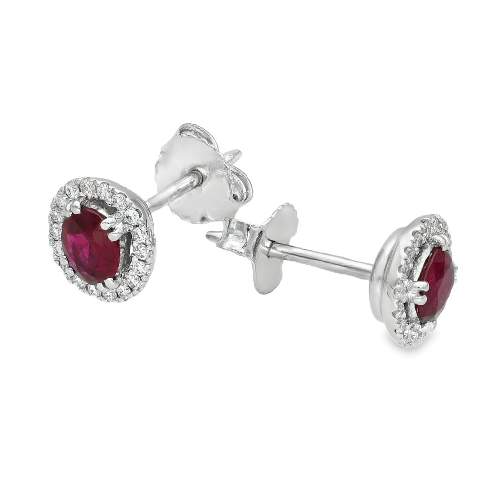 18ct White Gold Diamond & Ruby Cluster Stud Earrings - 0.14ct