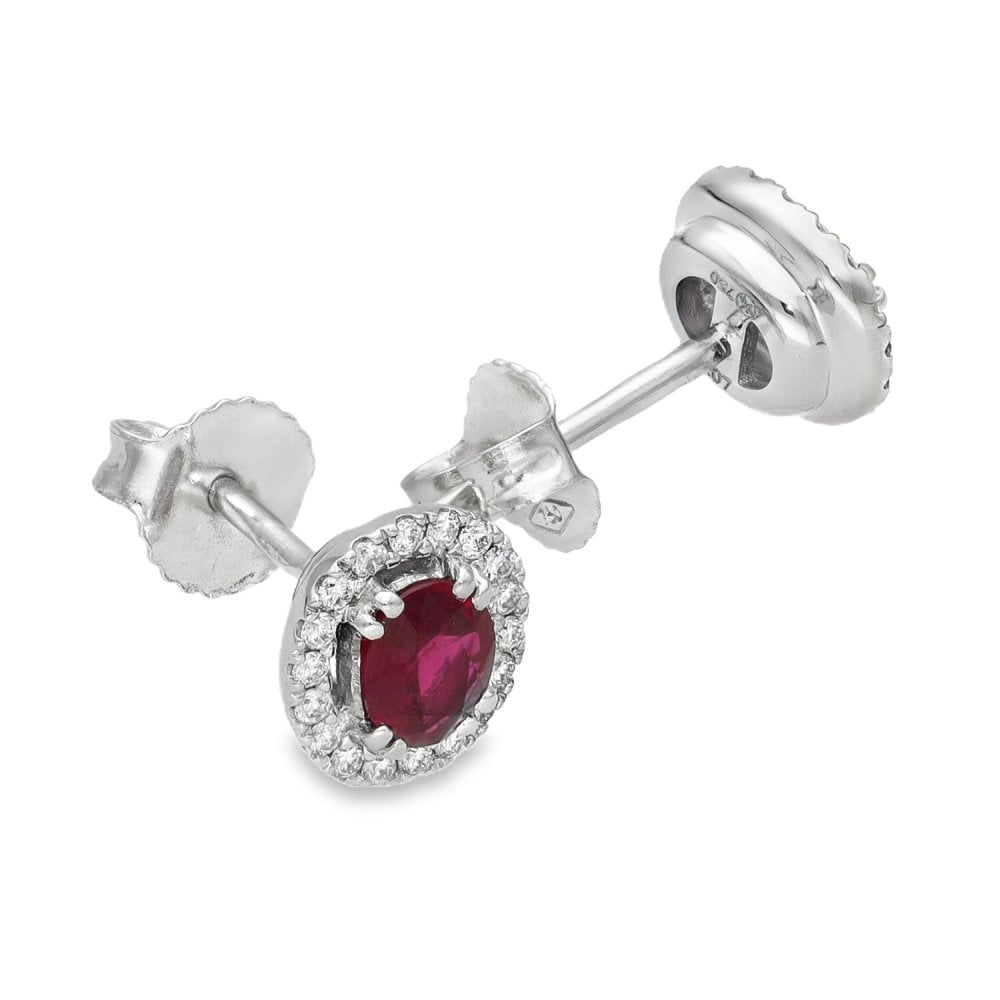 18ct White Gold Diamond & Ruby Cluster Stud Earrings - 0.14ct