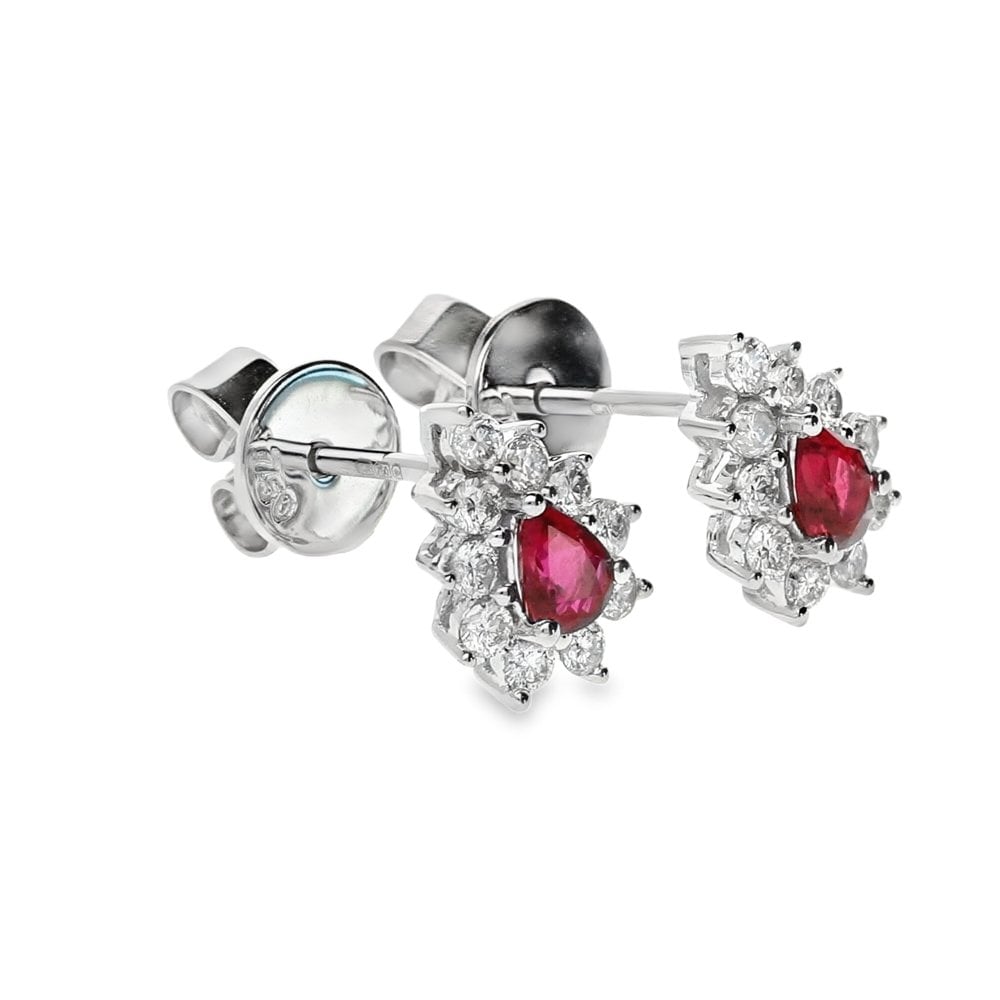 18ct White Gold Ruby & Diamond Cluster Earrings - 0.36ct