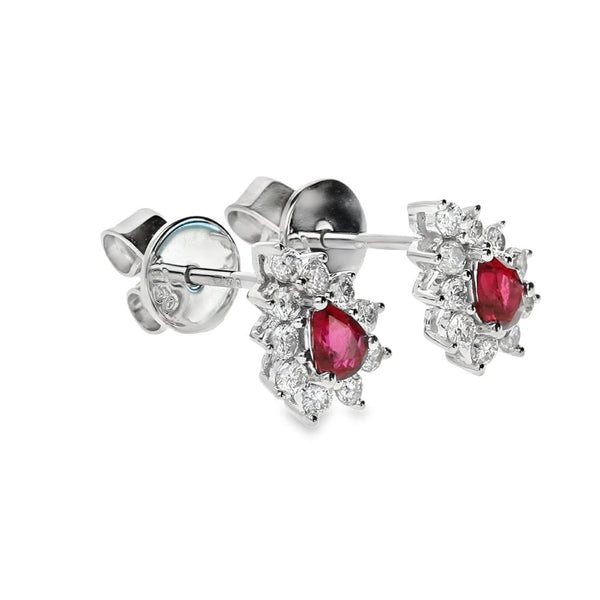 18ct White Gold Ruby & Diamond Cluster Earrings - 0.36ct