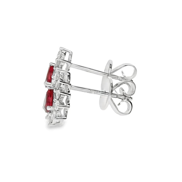 18ct White Gold Ruby & Diamond Cluster Earrings - 0.36ct