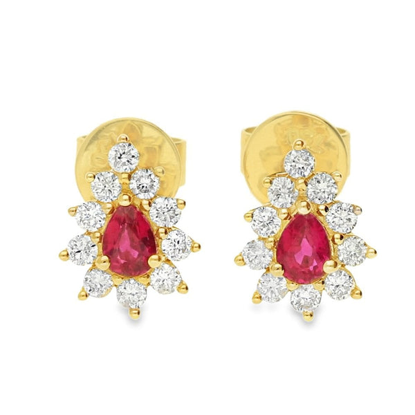 18ct Yellow Gold Ruby & Diamond Cluster Earrings - 0.32ct