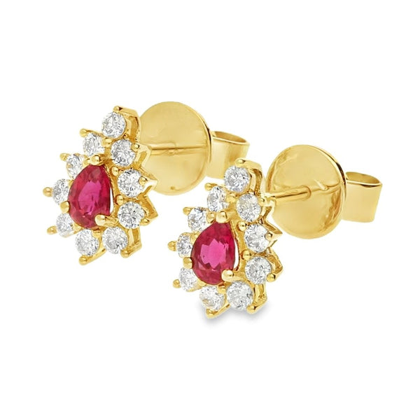 18ct Yellow Gold Ruby & Diamond Cluster Earrings - 0.32ct