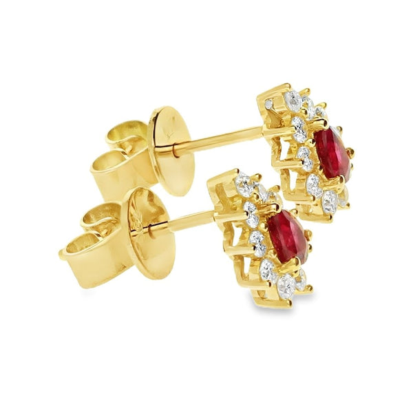 18ct Yellow Gold Ruby & Diamond Cluster Earrings - 0.32ct