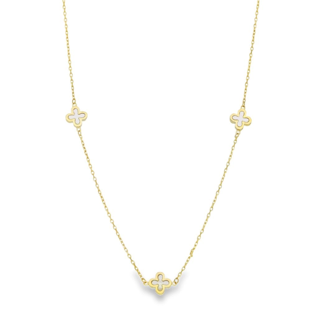 9ct Yellow Gold Mother of Pearl Petal Necklace - 15/16" - 1.8g