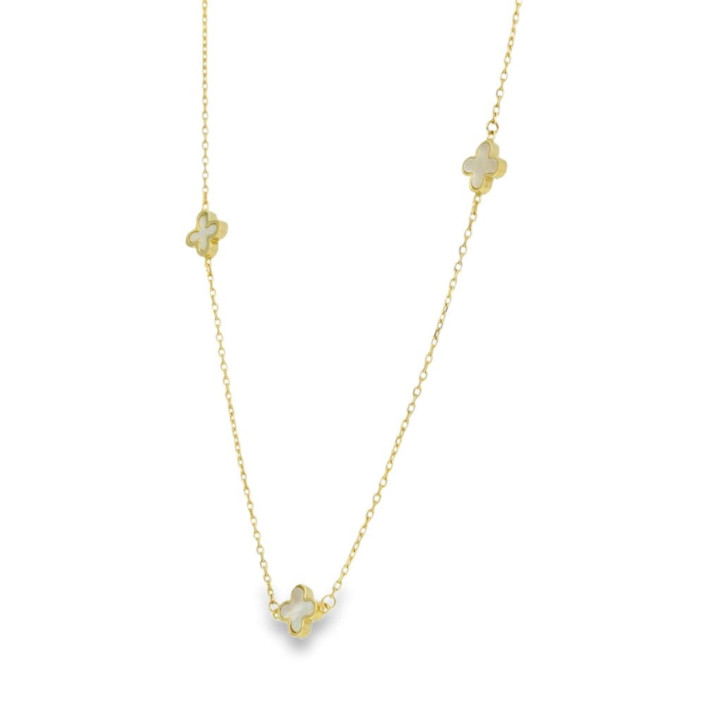 9ct Yellow Gold Mother of Pearl Petal Necklace - 15/16" - 1.8g