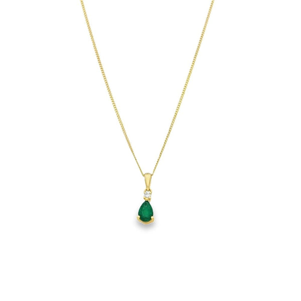 9ct Yellow Gold Emerald & Diamond Pendant & Chain - 16/18"