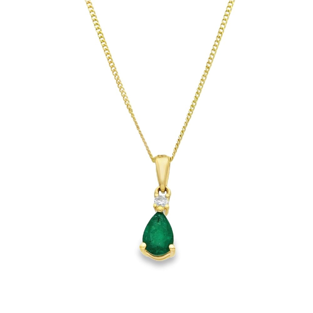 9ct Yellow Gold Emerald & Diamond Pendant & Chain - 16/18"