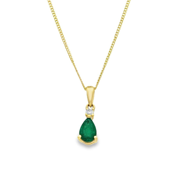 9ct Yellow Gold Emerald & Diamond Pendant & Chain - 16/18"