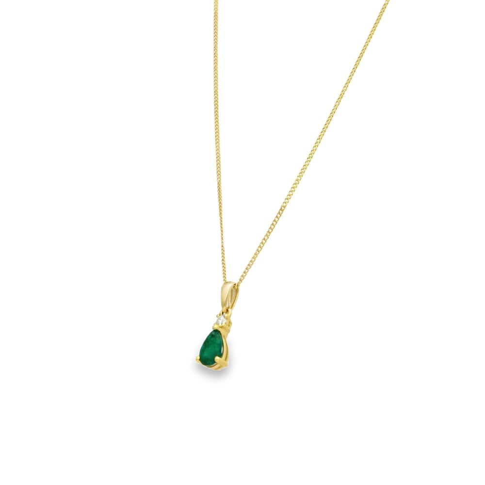 9ct Yellow Gold Emerald & Diamond Pendant & Chain - 16/18"