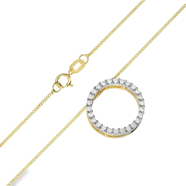 9ct Yellow Gold Cubic Zirconia Round Slider Pendant - 18" - 2.4g