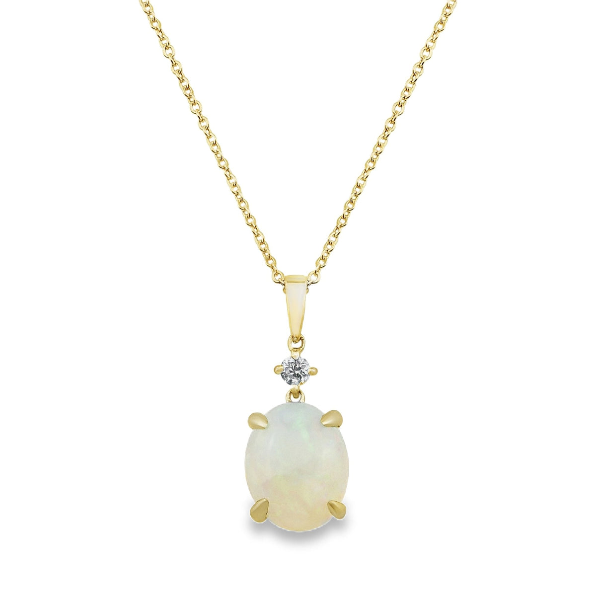 9ct Yellow Gold Opal & Diamond Drop Necklace - 16/18"