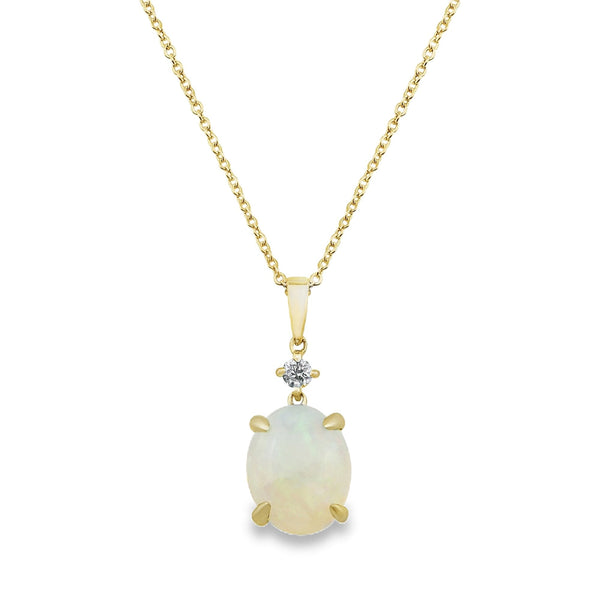9ct Yellow Gold Opal & Diamond Drop Necklace - 16/18"