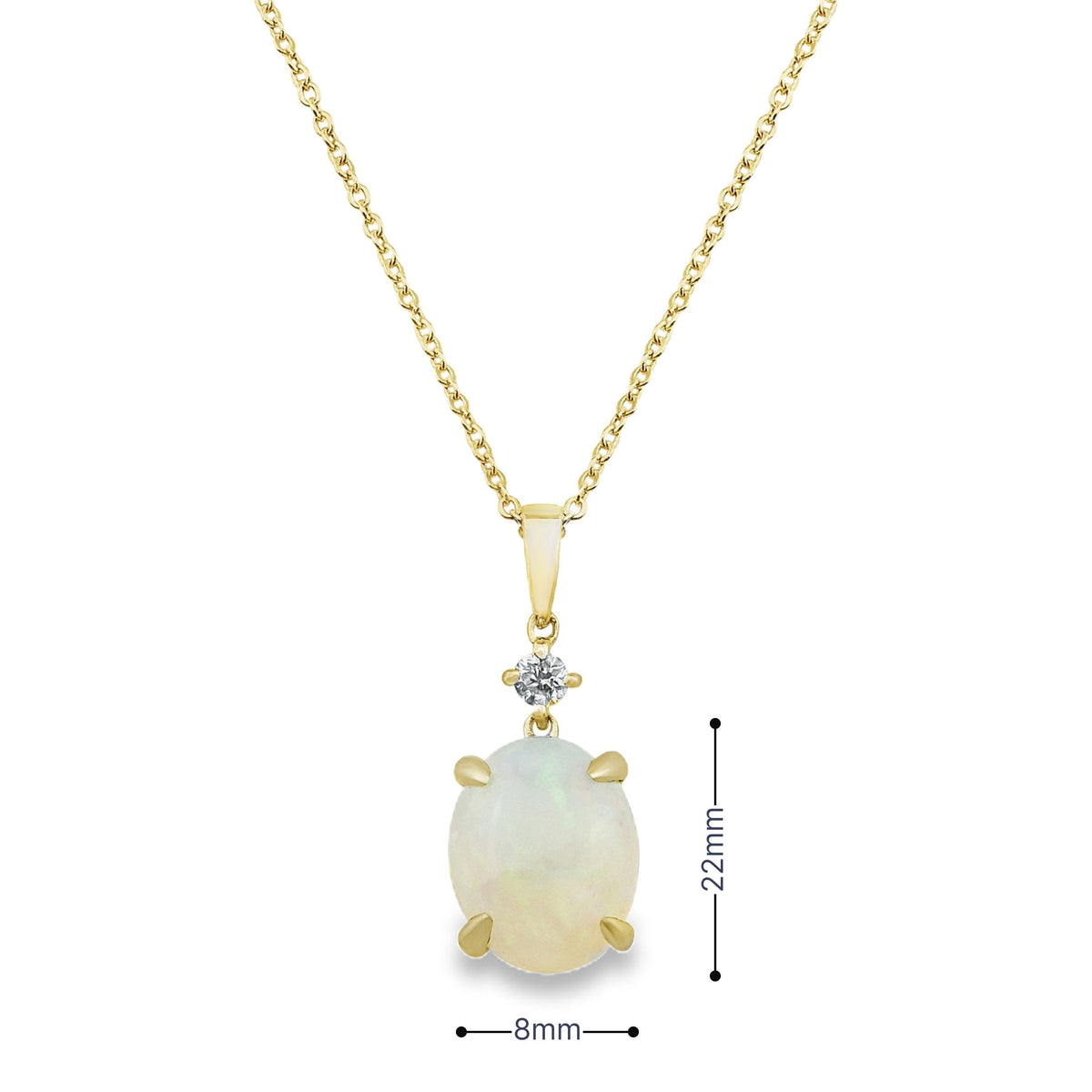 9ct Yellow Gold Opal & Diamond Drop Necklace - 16/18"