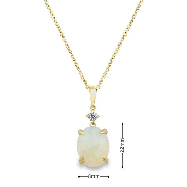 9ct Yellow Gold Opal & Diamond Drop Necklace - 16/18"