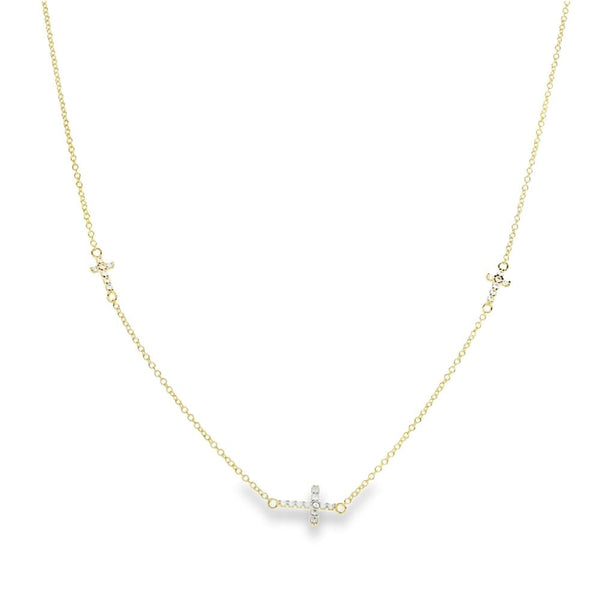 9ct Yellow Gold Cubic Zirconia Triple Cross Chain - 17/18" -1.8g