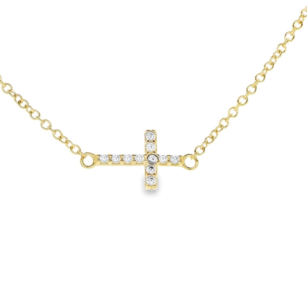 9ct Yellow Gold Cubic Zirconia Triple Cross Chain - 17/18" -1.8g