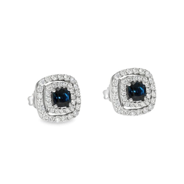 18ct White Gold Sapphire & Diamond Double Halo Cluster Earrings
