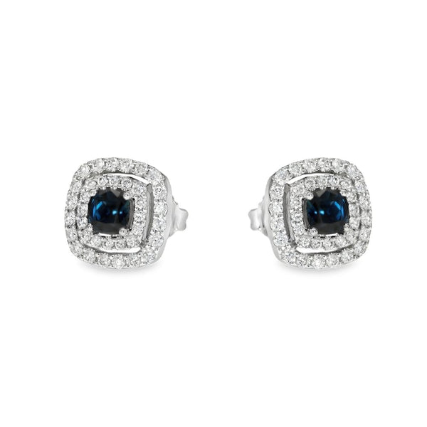 18ct White Gold Sapphire & Diamond Double Halo Cluster Earrings