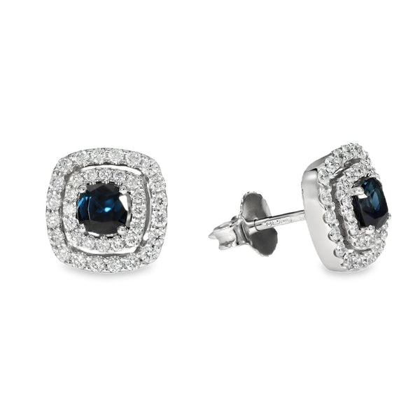 18ct White Gold Sapphire & Diamond Double Halo Cluster Earrings